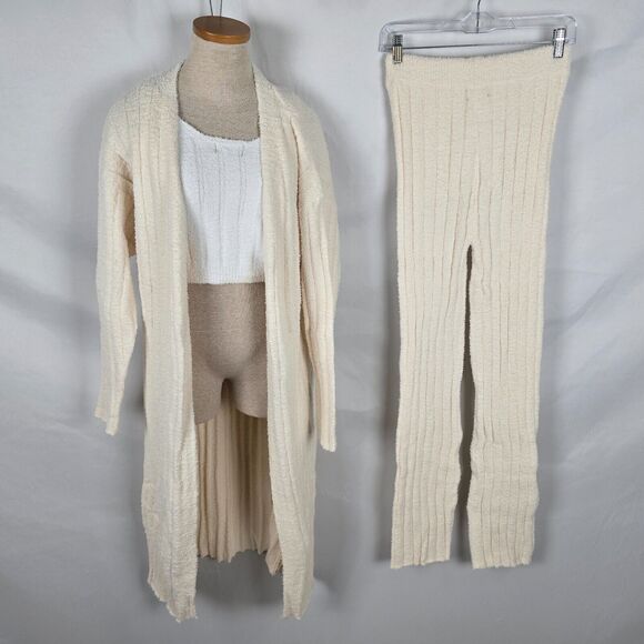 HongJa Lounge Wear Women's M Pants Tank Cardigan Ivory & Cream Soft Comfort - Picture 1 of 11